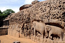 Descent of the Ganges rock relief at Mahabalipuram, 7th-century Mamallapuram rock carvings.jpg