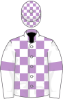 Mauve and white check, white sleeves, mauve armlets