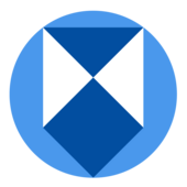 A royal blue and white shield, set in a mid-blue circle