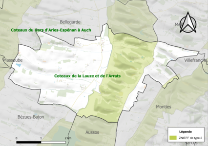 Carte de la ZNIEFF de type 2 sur la commune.