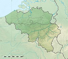 Mapa konturowa Belgii, po lewej znajduje się punkt z opisem „miejsce bitwy”