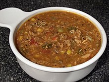 Brunswick stew made with chicken. The authentic dish contains squirrel or rabbit. Brunswick stew.jpg