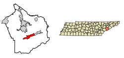Location of Gatlinburg in Sevier County, Tennessee