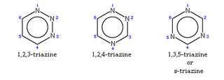 <span class="mw-page-title-main">Triazine</span> Aromatic, heterocyclic compound