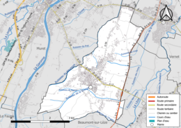 Carte en couleur présentant le réseau hydrographique de la commune