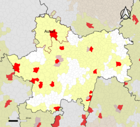 Localisation de l'aire d'attraction d'Autun dans le département de Saône-et-Loire.