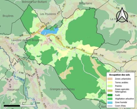 Carte en couleurs présentant l'occupation des sols.