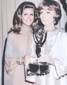 Agnes Robertson Moorehead in Moroccan caftan, accompanied by Elizabeth Montgomery