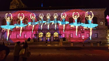 Dartmouth Street facade of McKim Building during the holiday season, December 2015