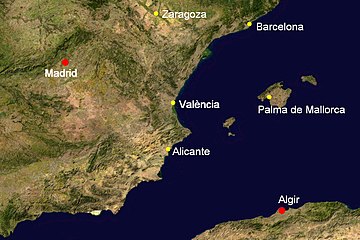 Valencia and surrounding major cities.