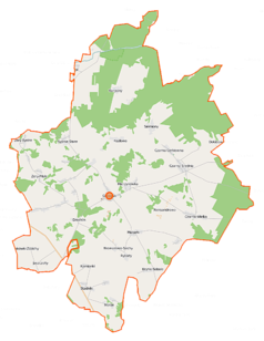 Mapa konturowa gminy Grodzisk, u góry znajduje się punkt z opisem „Podlaski Ogród Botaniczny”