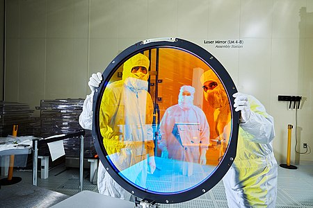 Optical engineers Justin Wolfe (left) and Simon Cohen with the r filter for the LSST Cam [136]