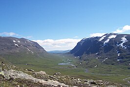 Syterskalet, een U-dal in Norra Storfjället, het hoog alpiene deel van Vindelfjällen