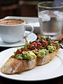 Image 153Avocado salad, tomato and salsa on a toasted baguette. (from 2010s in culture)