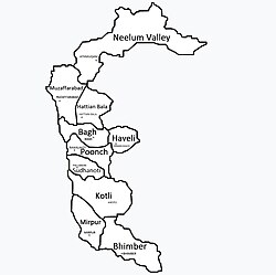 Map of Azad Kashmir with 10 districts