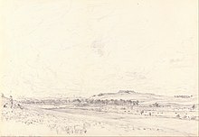 Old Sarum at Noon, a graphite sketch on slightly textured, medium white wove paper, 23.2 cm × 33.7 cm, 20 July 1829. Yale Center for British Art.