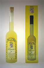 Limoncello is a popular and strong lemon liqueur. SIMAL limoncello jp.jpg