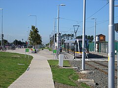 Also in 2006. The platform at which the tram is seen was then an edge platform integrated with the street; it has since become one side of an island platform. The old signal box can also be seen.