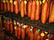 Morteau sausage being smoked