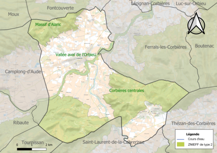 Carte des ZNIEFF de type 2 sur la commune.