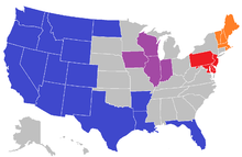 Shaw's and Star Market locations in orange. Its sister chains are in blue (Albertsons), red (ACME), and purple (Jewel-Osco). Albertsonslocationsmap.PNG