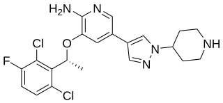 <span class="mw-page-title-main">Crizotinib</span> ALK inhibitor for treatment of non-small-cell lung cancer