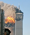 The north face of Two World Trade Center (south tower) immediately after being struck by United Airlines Flight 175 in the September 11 attacks