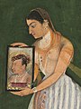 Nur Jahan con un ritratto di Jahangir, circa 1627. Miniature Mughal, 1800 circa. India, Museo dell'Arte di Cleveland, USA