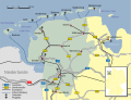 Infrastructuur Oost-Friesland. Friedeburg ligt ten oosten van Wiesmoor bij de splitsing B 436/B437.