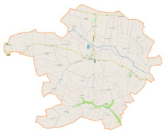 Mapa konturowa gminy Skalbmierz, po prawej znajduje się punkt z opisem „Nidziec”