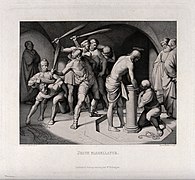 The flagellation of Christ. Etching by H. Nüsser after J.F. Wellcome V0034563.jpg