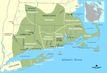 Tribal territories of the indigenous peoples of what is now southeastern New England Tribal Territories Southern New England.png