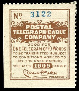Postal Telegraph Cable Company stamp, 1909.