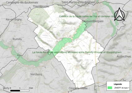 Carte de la ZNIEFF de type 1 sur la commune.