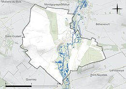 Carte en couleur présentant le réseau hydrographique de la commune