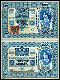 CZE-5-Republika Ceskoslovenska-1000 Korun (1919, Provisional issue).jpg