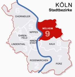 Mülheims läge i Köln