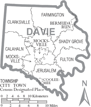 Map of Davie County with municipal and township labels Map of Davie County North Carolina With Municipal and Township Labels.PNG