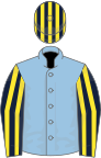 Light blue, dark blue and yellow striped sleeves and cap