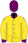Yellow, blue and red check collar, cuffs and cap