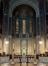 The central altar, the choir, and the high altar in the chancel