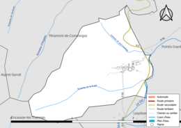 Carte en couleur présentant le réseau hydrographique de la commune