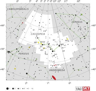 <span class="mw-page-title-main">Cassiopeia (constellation)</span> Constellation in the northern celestial hemisphere