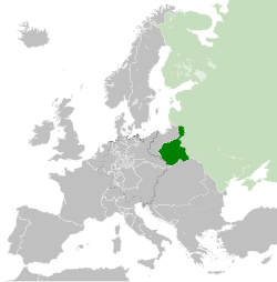 Map of Congress Poland, circa 1815, following the Congress of Vienna. The Russian Empire is shown in light green.