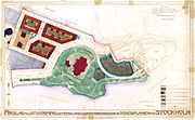 Stadsplan för Diplomatstaden och Nobelparken i Stockholm upprättat av P.O. Hallman 1911