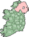 outline of Republic of Ireland including Northern Ireland (in pink)