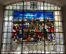 John Wesley preaching in Moorfields in 1738, stained glass in St Botolph's, Aldersgate