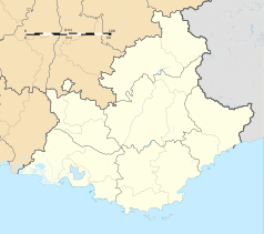 Mapa konturowa regionu Prowansja-Alpy-Lazurowe Wybrzeże, po prawej nieco na dole znajduje się punkt z opisem „Villefranche-sur-Mer”