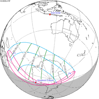 <span class="mw-page-title-main">Solar eclipse of October 15, 2069</span> Future partial solar eclipse