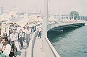 March participants passing over the Dnieper Hydroelectric Station